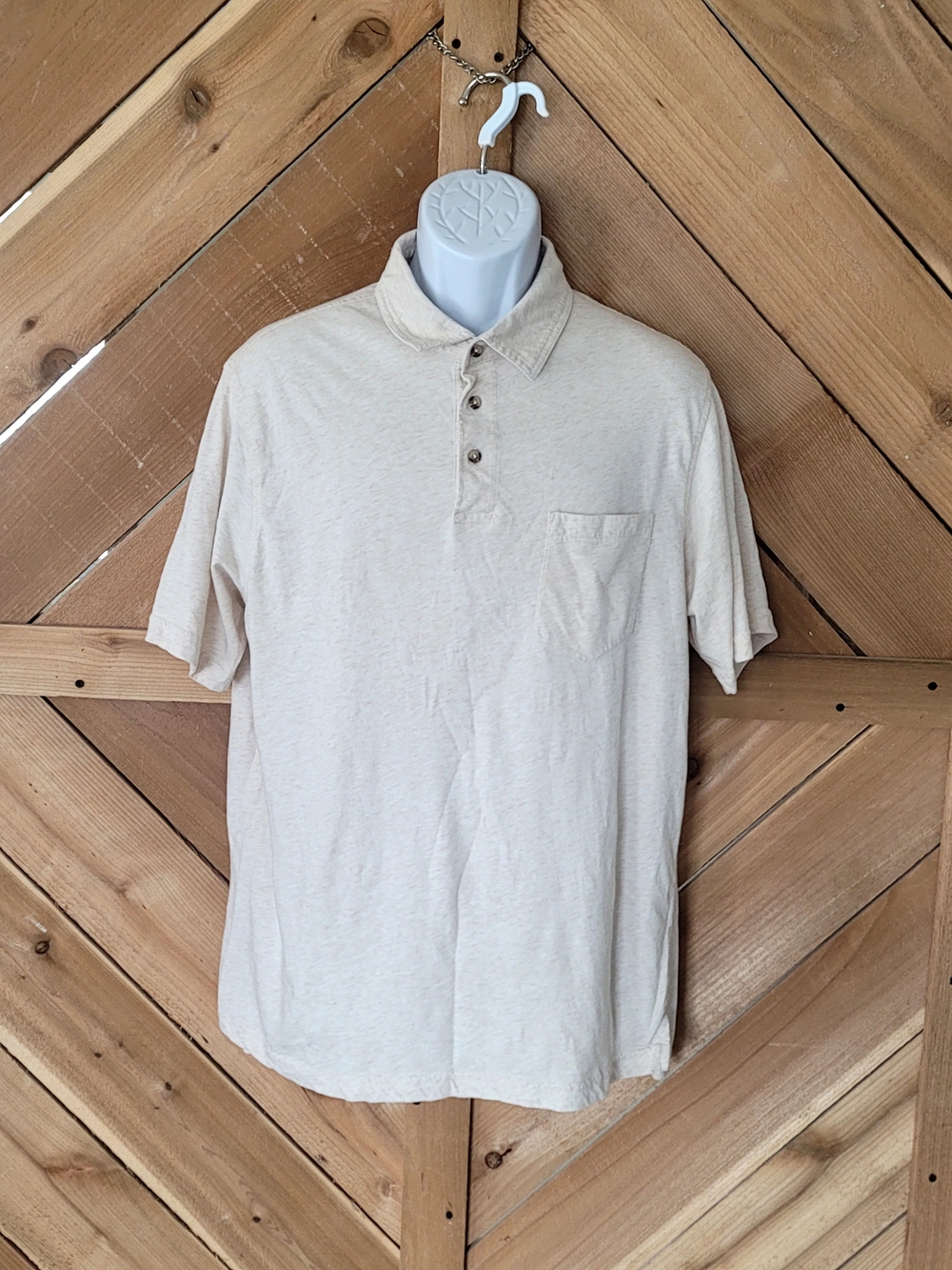 Men's Cream Short-Sleeve Polo Shirt with Pocket